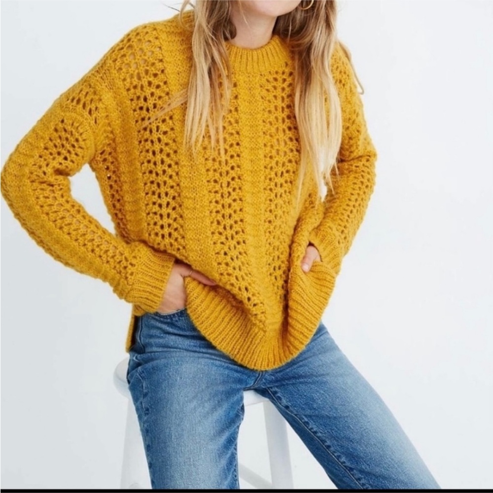 MADEWELL Windemere Pointelle Pullover Sweater XS mustard yellow